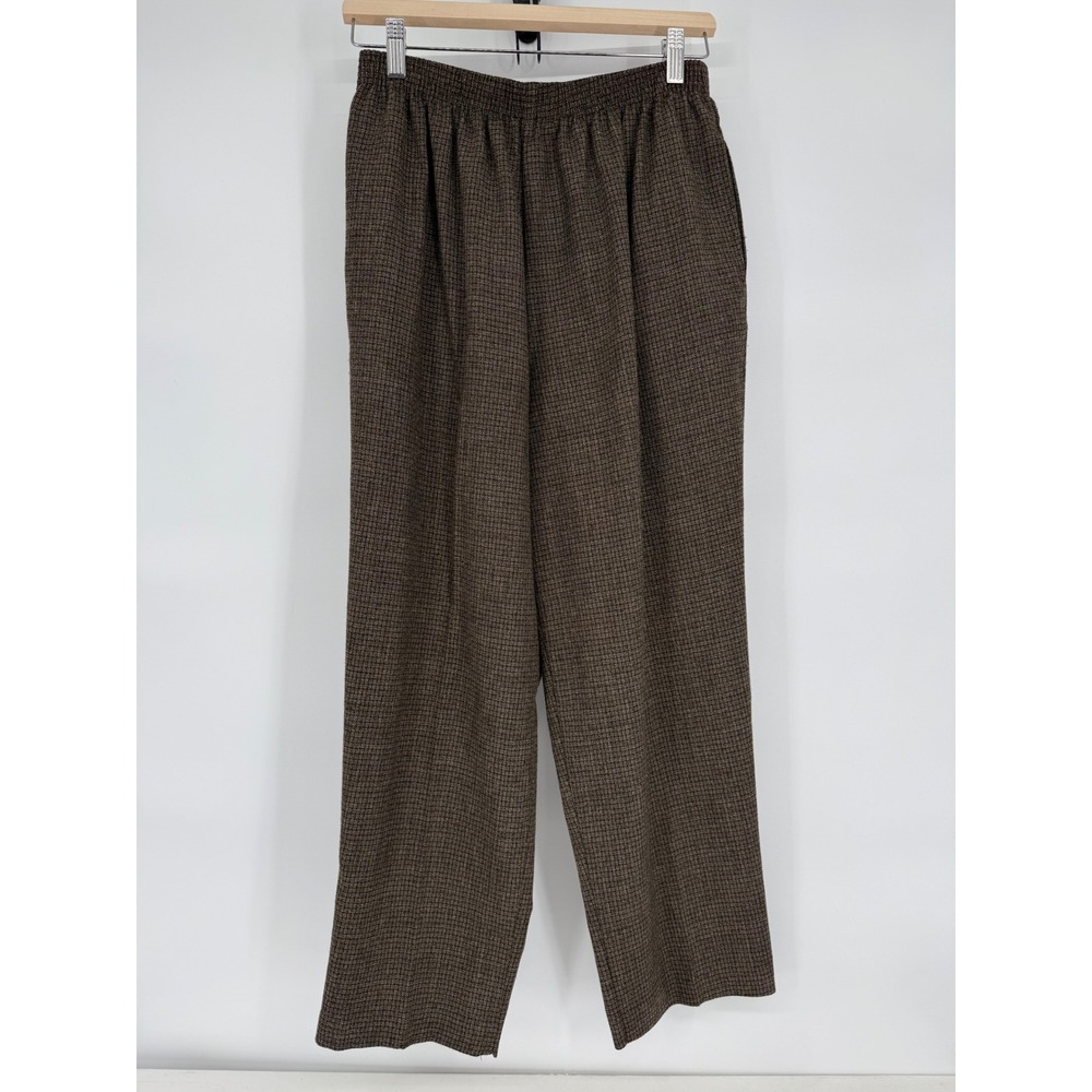 Bon Worth Petite Womens Pants‎ M Petite Brown Plaid Elastic Waist Trousers